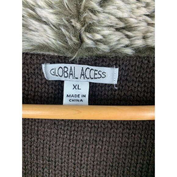 Brown Fur Trimmed Knit Vest XL By Global Access - Picture 4 of 5